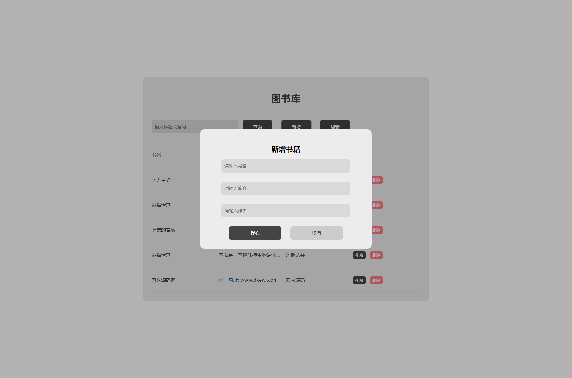 图书库毕业设计网页增删改查源码